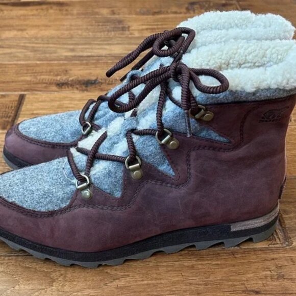 SOREL Sneakchic Alpine Nubuck Suede Faux Shearling Lace up Ankle Boots 8.5M - Picture 6 of 8